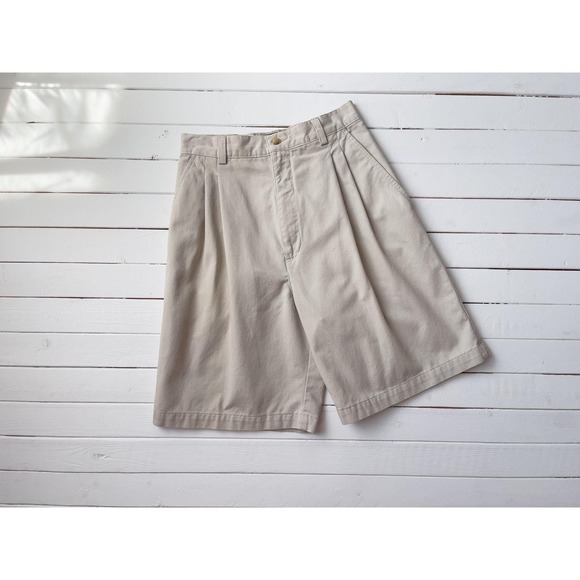 high waisted shorts 80s 90s vintage tan beige cotton khaki pleated shorts - Picture 1 of 4